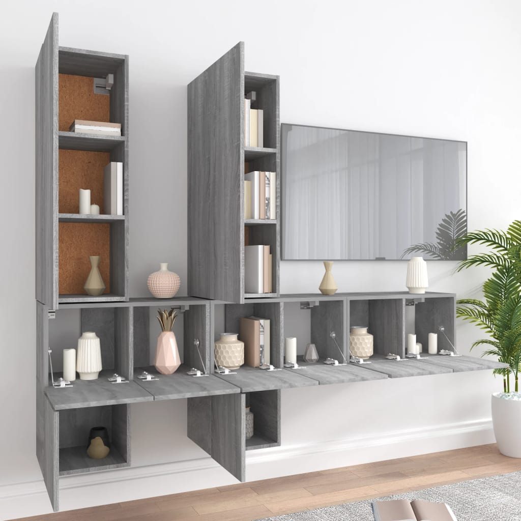 vidaXL 7-tlg. TV-Schrank-Set Grau Sonoma Holzwerkstoff