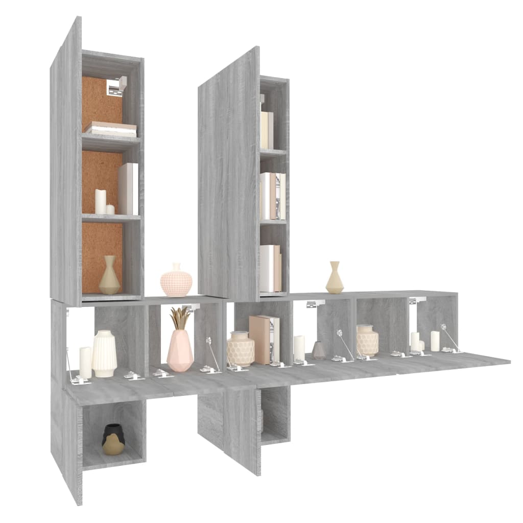 vidaXL 7-tlg. TV-Schrank-Set Grau Sonoma Holzwerkstoff