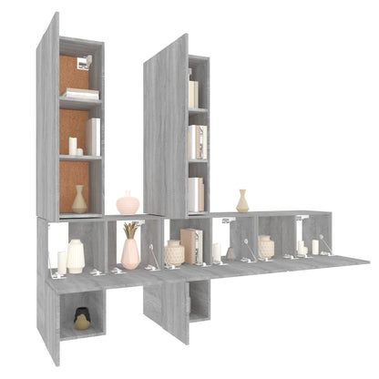 vidaXL 7-tlg. TV-Schrank-Set Grau Sonoma Holzwerkstoff