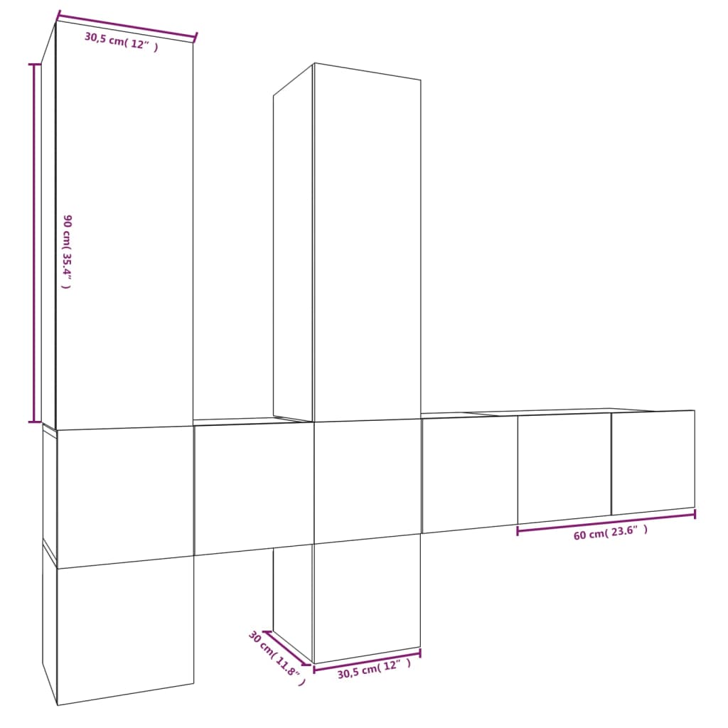 vidaXL 7-tlg. TV-Schrank-Set Grau Sonoma Holzwerkstoff