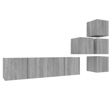 vidaXL Meuble TV, 6 pcs, gris Sonoma, aggloméré