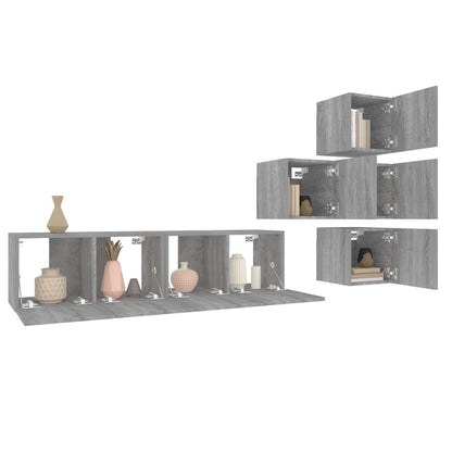 vidaXL Meuble TV, 6 pcs, gris Sonoma, aggloméré