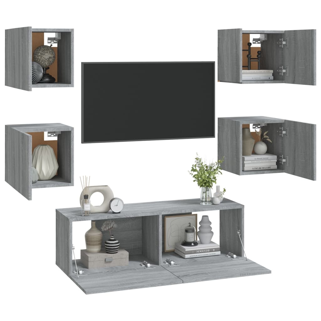 vidaXL Meuble TV mural gris Sonoma en bois d'ingénierie