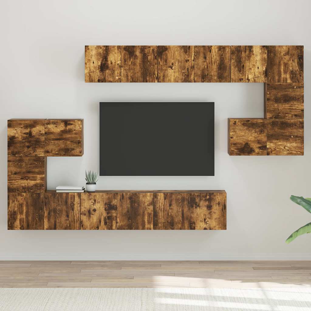 vidaXL Meuble TV 10 pcs Aggloméré Chêne fumé