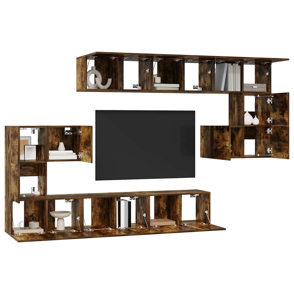 vidaXL Meuble TV 10 pcs Aggloméré Chêne fumé