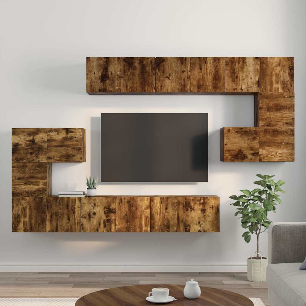 vidaXL Meuble TV 10 pcs Aggloméré Chêne fumé