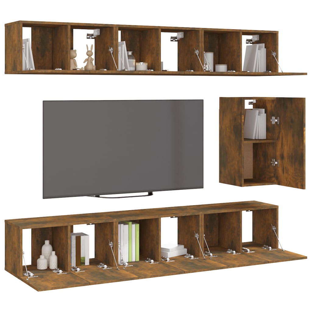 vidaXL Meuble TV, 7 pièces, chêne fumé, bois d'ingénierie