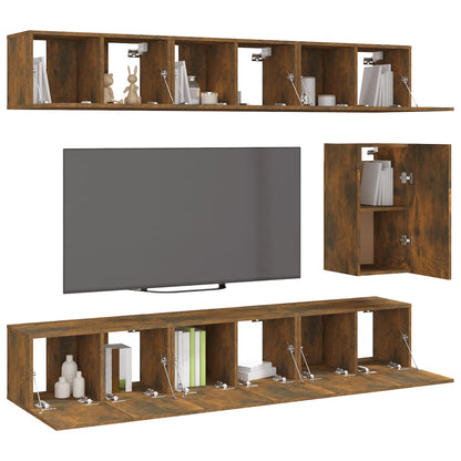 vidaXL Meuble TV, 7 pièces, chêne fumé, bois d'ingénierie
