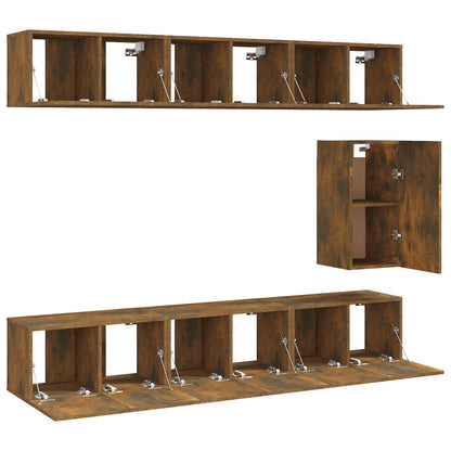 vidaXL Meuble TV, 7 pièces, chêne fumé, bois d'ingénierie