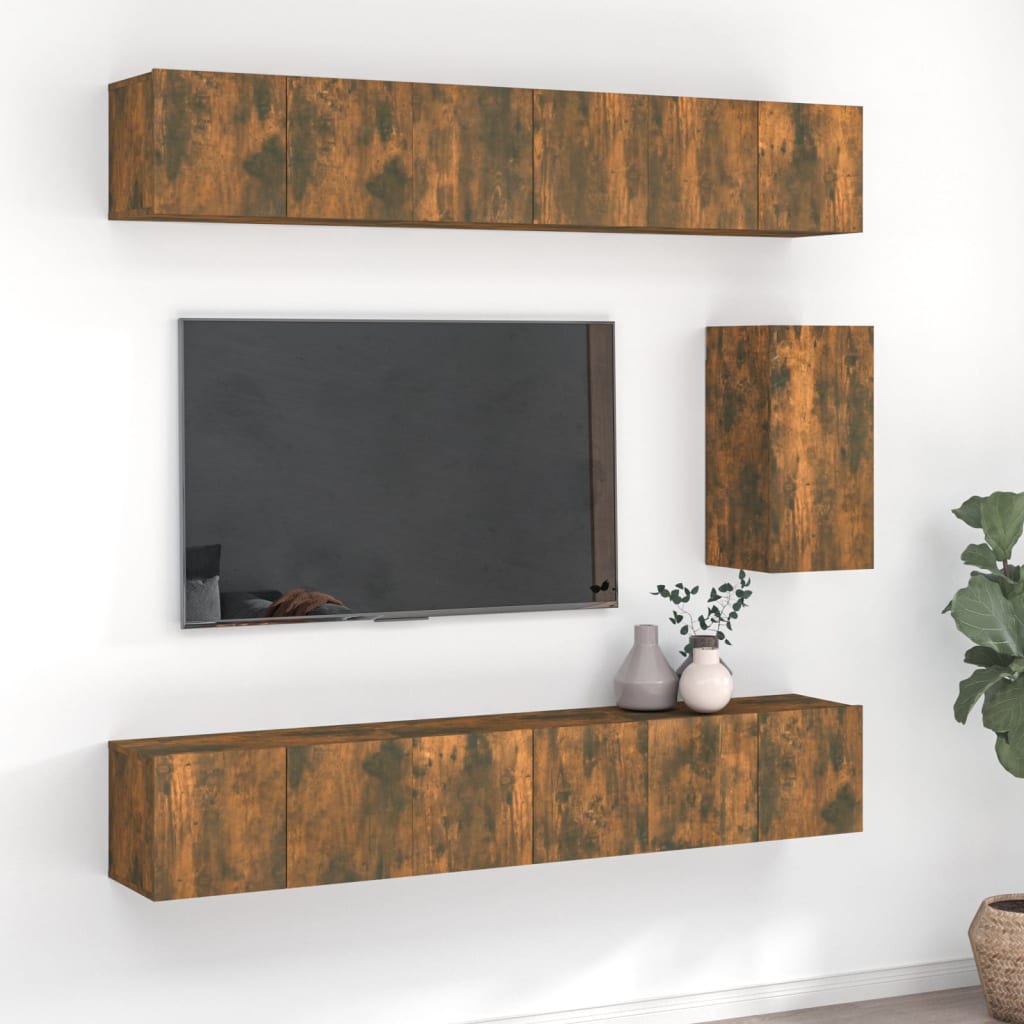 vidaXL Meuble TV, 7 pièces, chêne fumé, bois d'ingénierie