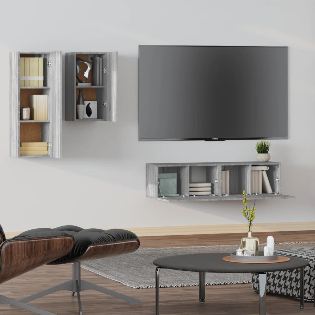 vidaXL Meuble TV, 4 pcs, Gris sonoma, Bois d'ingénierie