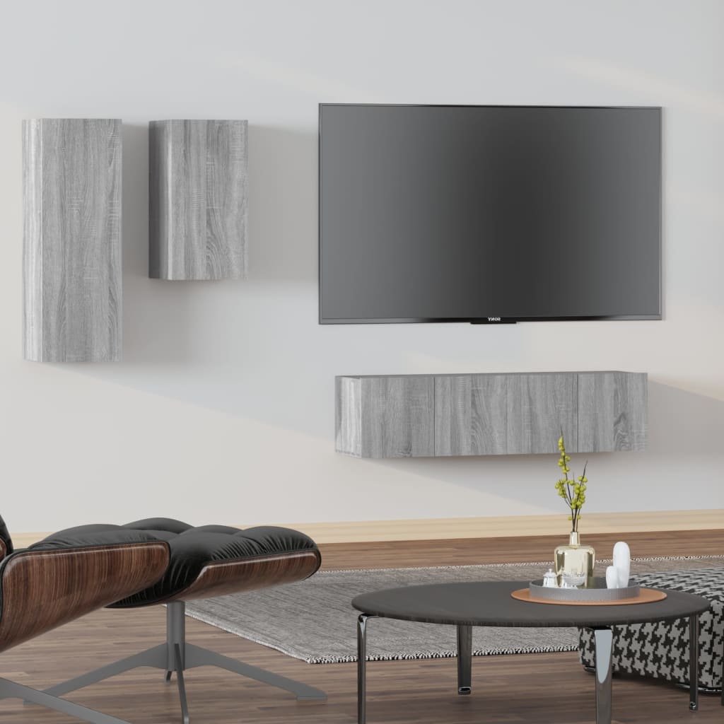 vidaXL Meuble TV, 4 pcs, Gris sonoma, Bois d'ingénierie