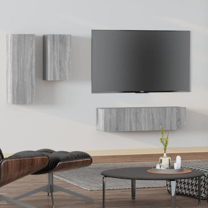 vidaXL Meuble TV, 4 pcs, Gris sonoma, Bois d'ingénierie