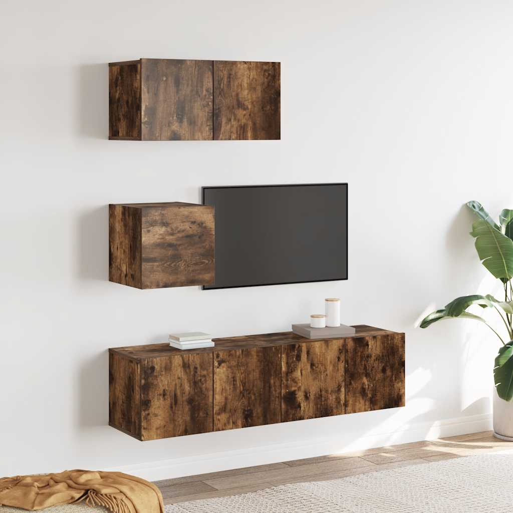 vidaXL Ensemble de 4 meubles TV en aggloméré chêne fumé