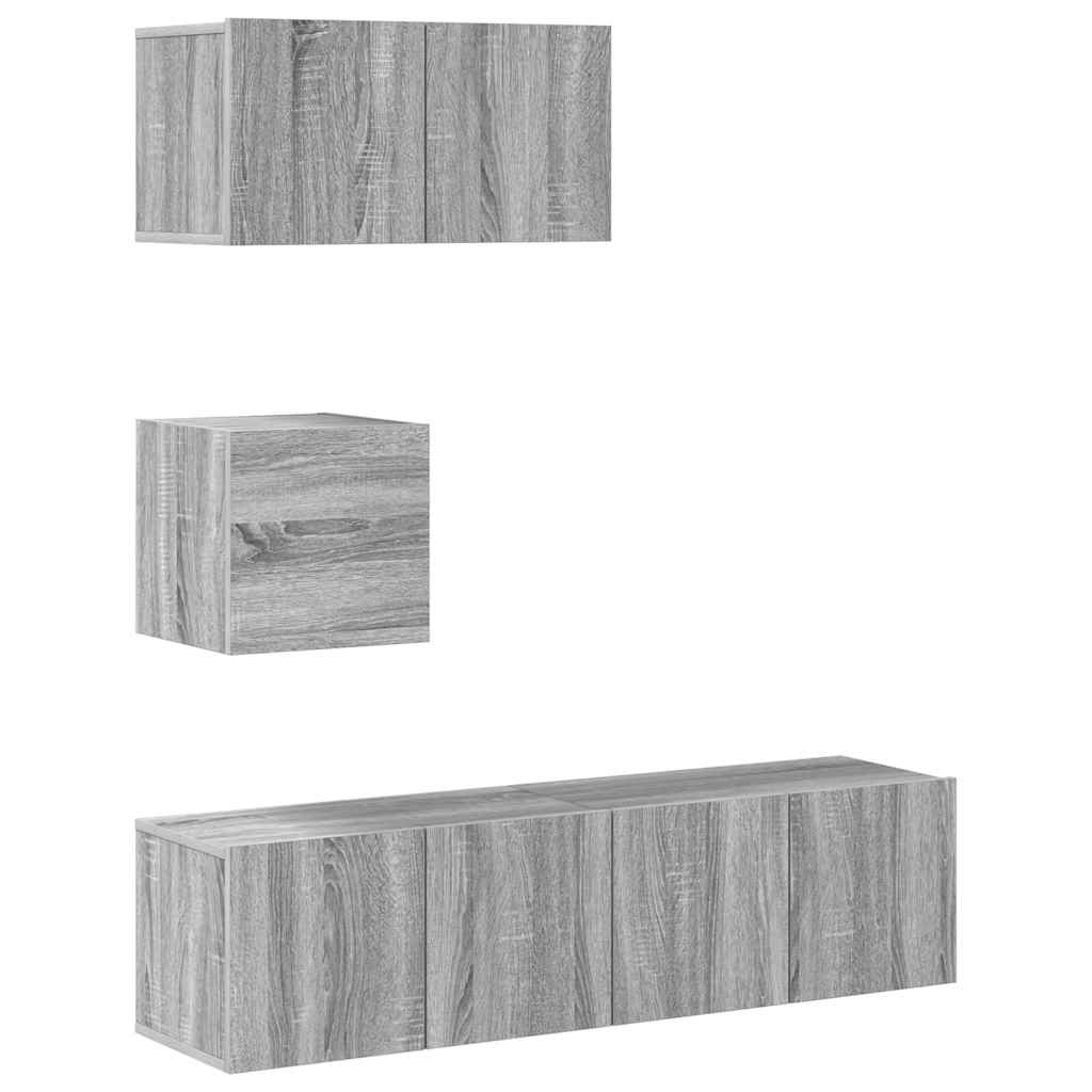 vidaXL Meuble TV, 4 pcs, Gris sonoma, Bois d'ingénierie