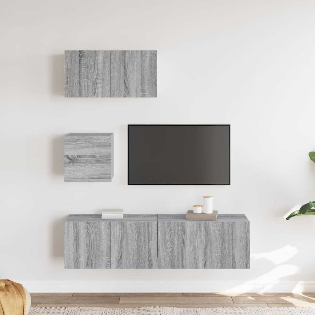 vidaXL Meuble TV, 4 pcs, Gris sonoma, Bois d'ingénierie