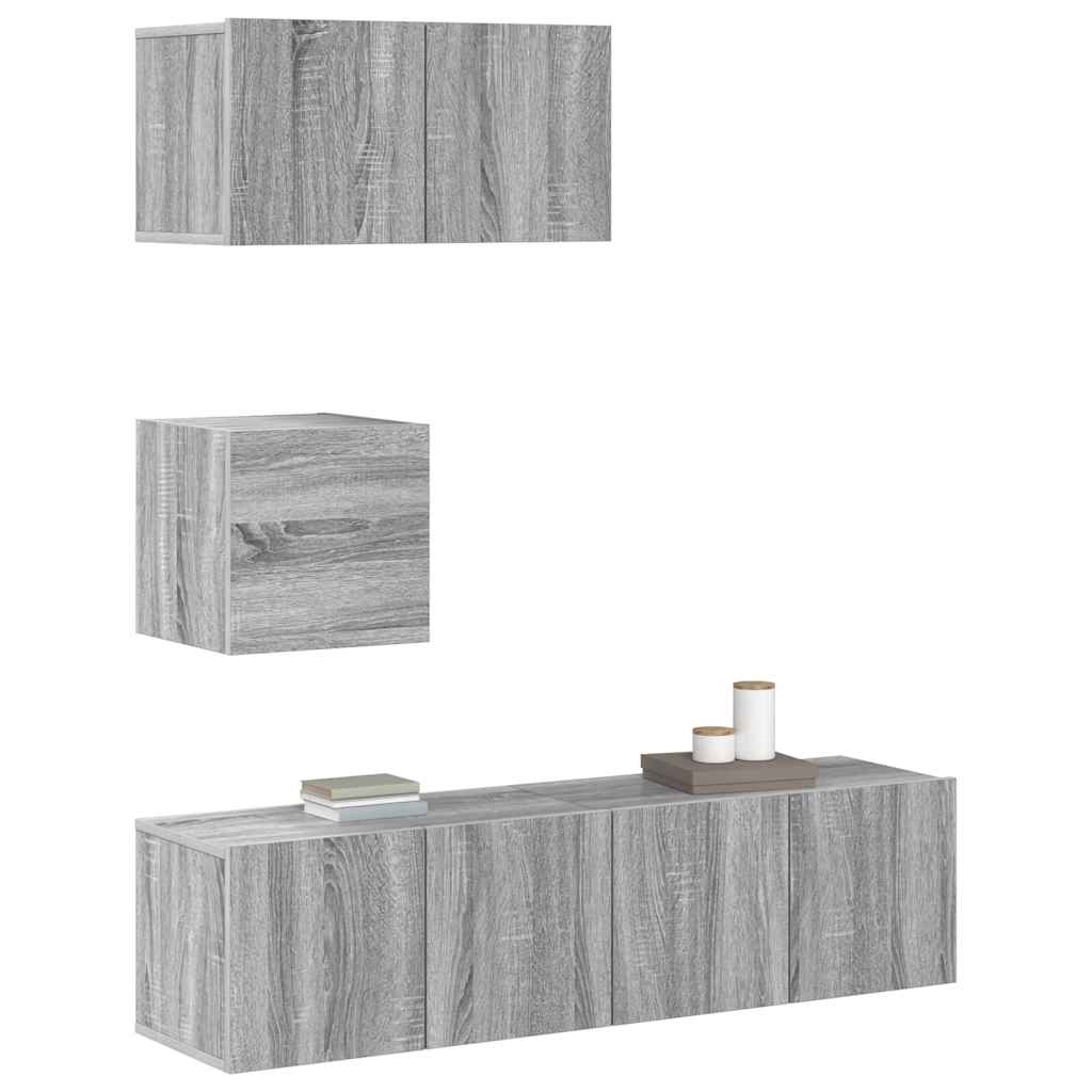 vidaXL Meuble TV, 4 pcs, Gris sonoma, Bois d'ingénierie