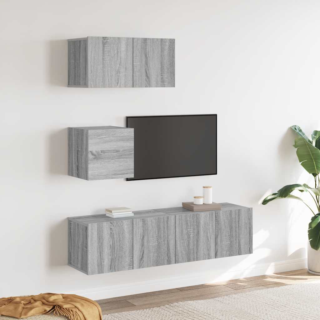 vidaXL Meuble TV, 4 pcs, Gris sonoma, Bois d'ingénierie