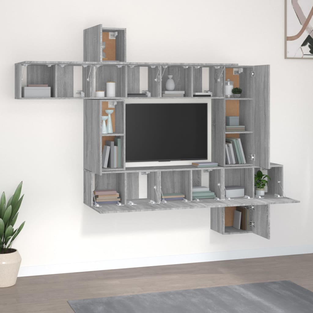 vidaXL Meuble TV 10 pcs Aggloméré Gris Sonoma