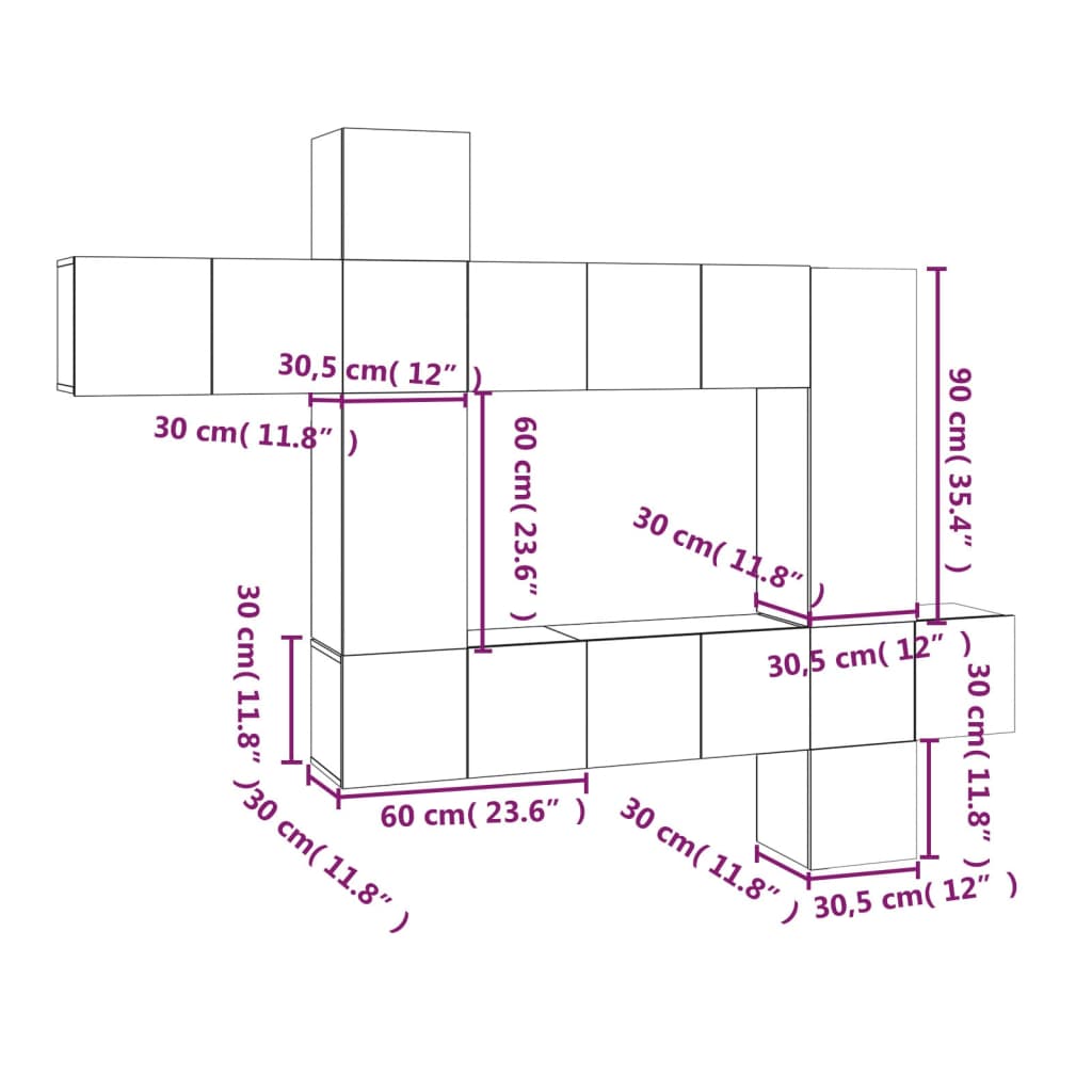 vidaXL Meuble TV 10 pcs Aggloméré Gris Sonoma