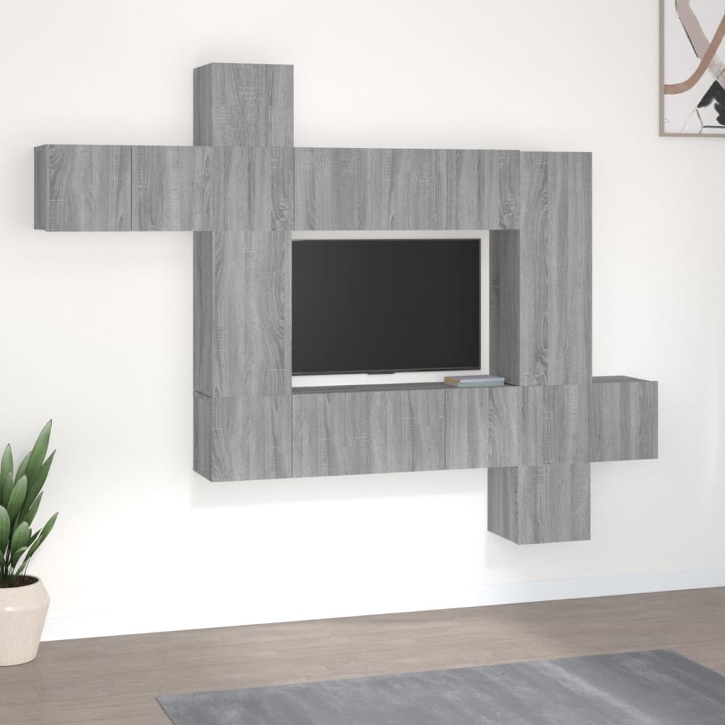 vidaXL Meuble TV 10 pcs Aggloméré Gris Sonoma