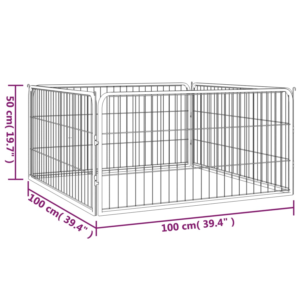 vidaXL Parc pour chiots 4 pcs Noir 100x50 cm Acier poudré