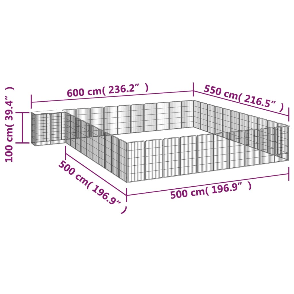 vidaXL 46-tlg. Hundelaufstall Schwarz 50x100cm Stahl Pulverbeschichtet