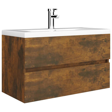 vidaXL Meuble sous-lavabo avec lavabo intégré Chêne fumé Bois d'ingénierie