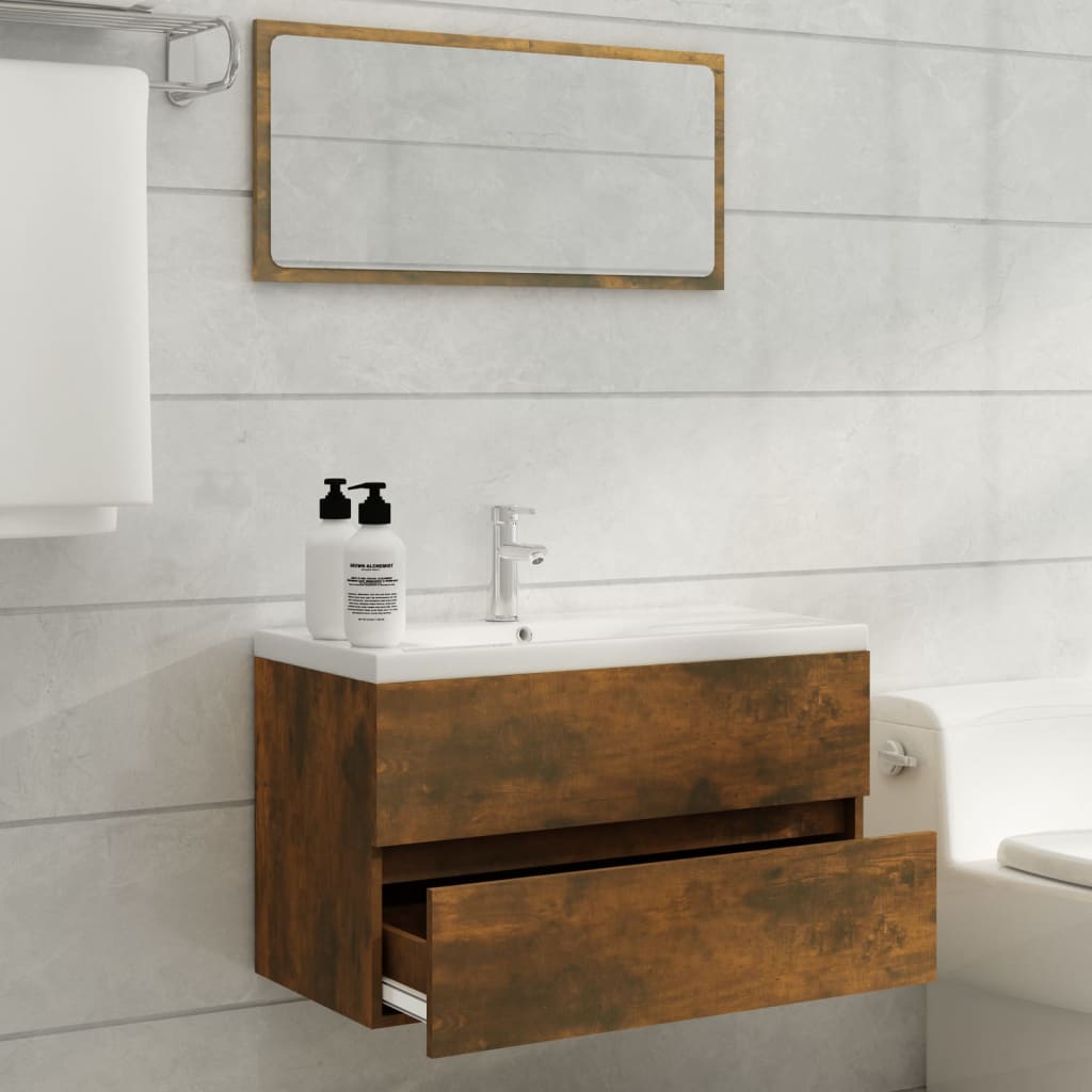 vidaXL Meuble sous-lavabo avec lavabo intégré Chêne fumé Bois d'ingénierie