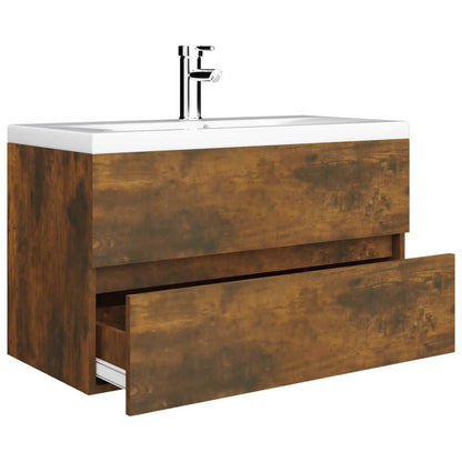 vidaXL Meuble sous-lavabo avec lavabo intégré Chêne fumé Bois d'ingénierie