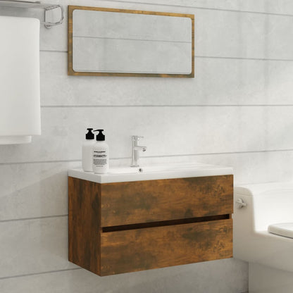 vidaXL Meuble sous-lavabo avec lavabo intégré Chêne fumé Bois d'ingénierie
