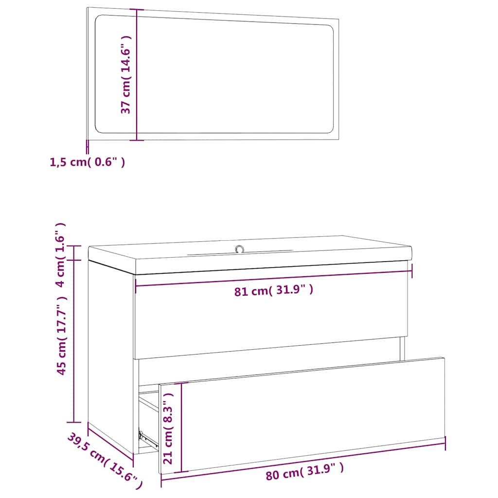 vidaXL Badmöbel-Set Räuchereiche Holzwerkstoff