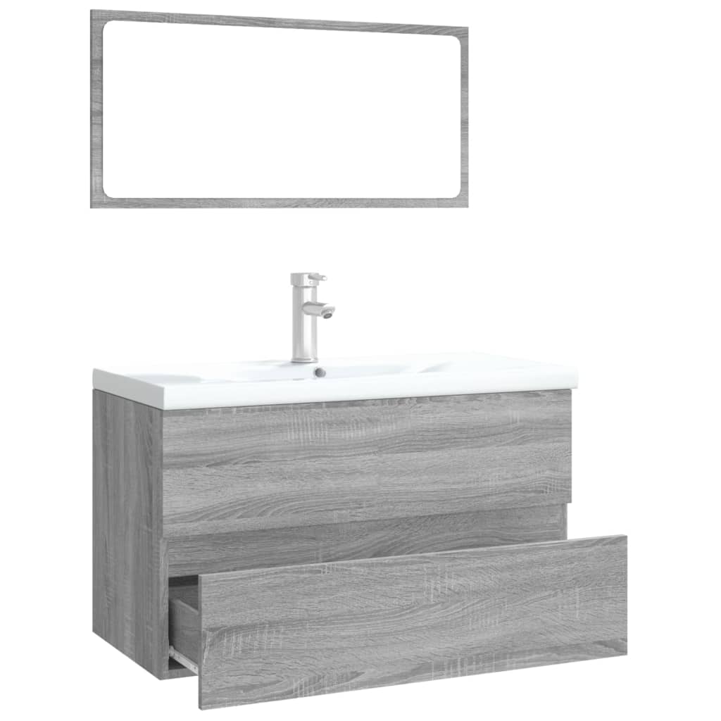 vidaXL Badmöbel-Set Grau Sonoma Holzwerkstoff