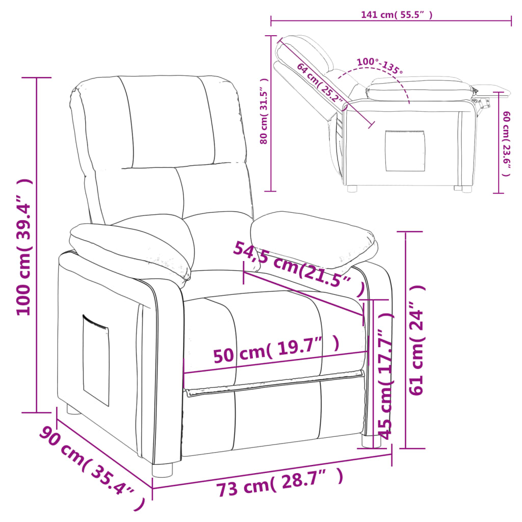 vidaXL Fauteuil relax crème tissu