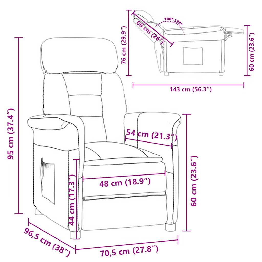 vidaXL Fauteuil crème 96,5 x 70,5 x 95 cm microfibre