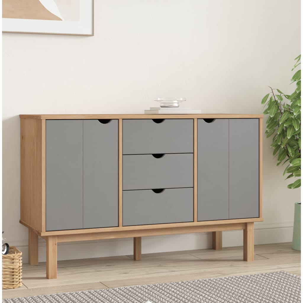 vidaXL Bahut OTTA Marron et Gris 113,5x43x73 cm Bois de pin massif