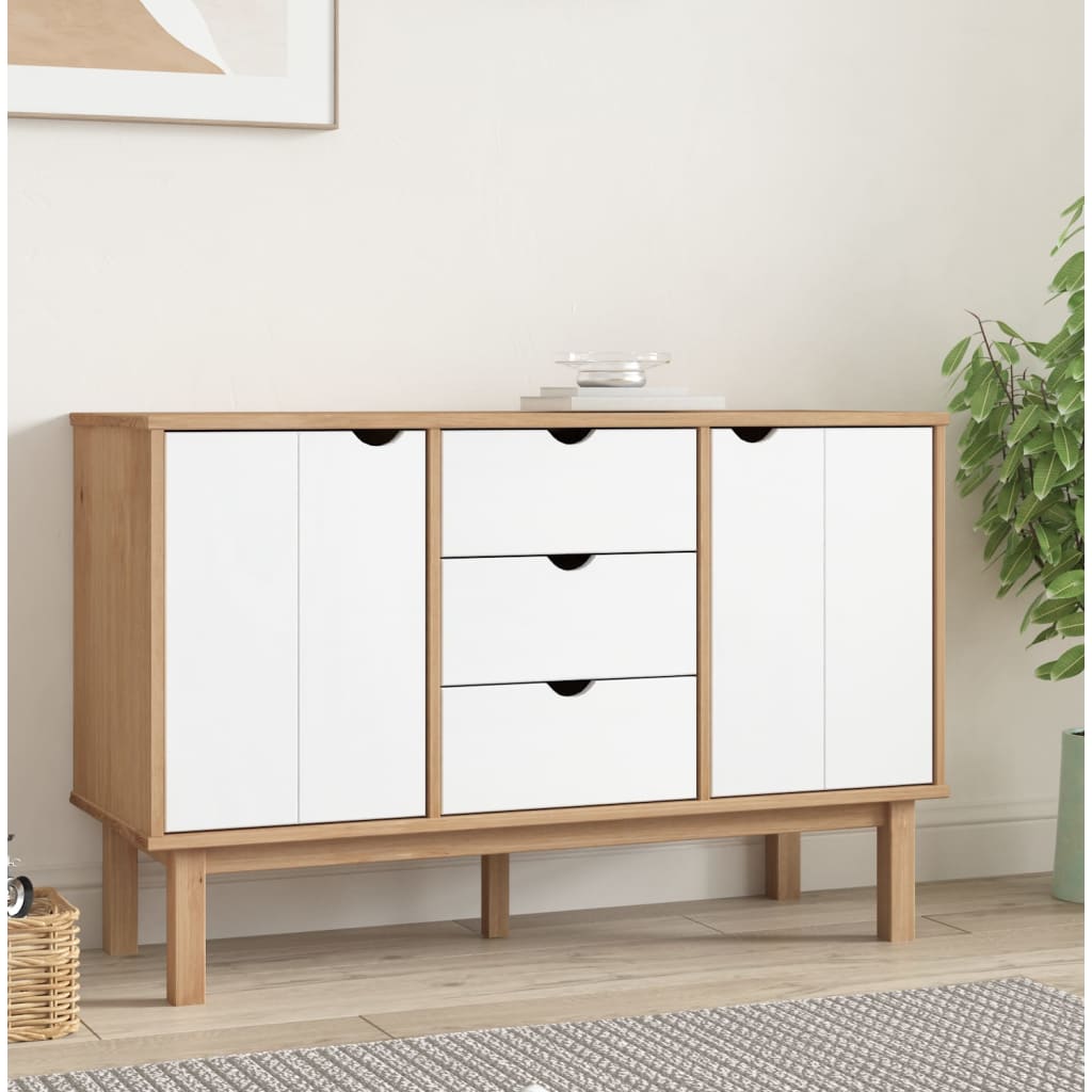 vidaXL Buffet OTTA marron et blanc 113,5x43x73 cm en pin massif