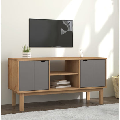 vidaXL Meuble TV OTTA marron et gris 113,5x43x57 cm bois de pin massif
