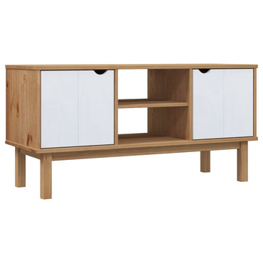 vidaXL Meuble TV OTTA marron et blanc 113,5x43x57 cm bois de pin massif