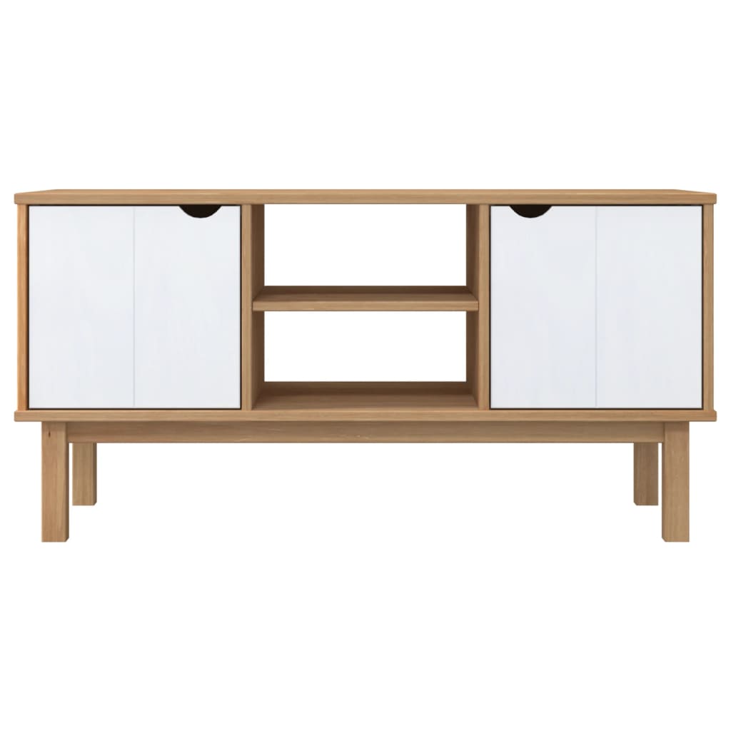 vidaXL Meuble TV OTTA marron et blanc 113,5x43x57 cm bois de pin massif
