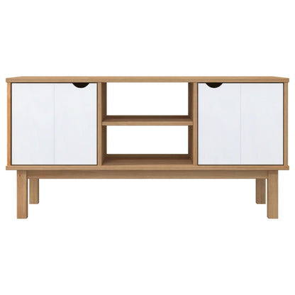 vidaXL Meuble TV OTTA marron et blanc 113,5x43x57 cm bois de pin massif
