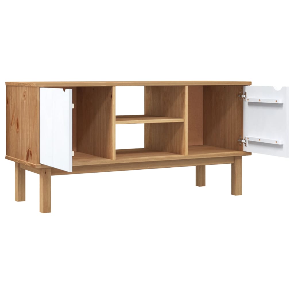 vidaXL Meuble TV OTTA marron et blanc 113,5x43x57 cm bois de pin massif