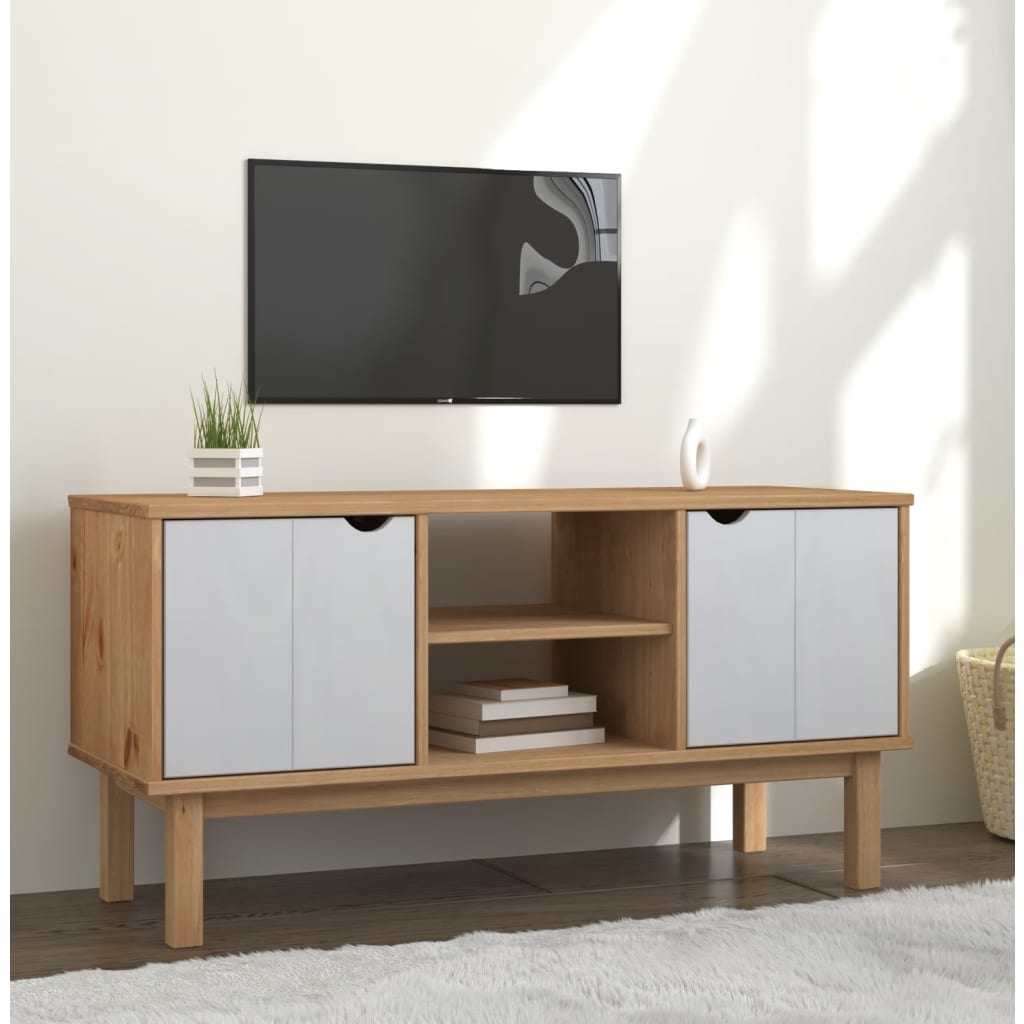 vidaXL Meuble TV OTTA marron et blanc 113,5x43x57 cm bois de pin massif