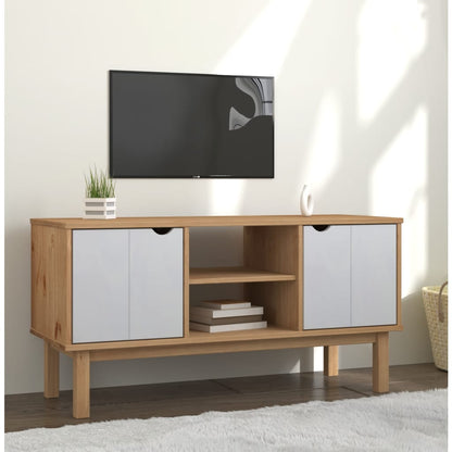 vidaXL Meuble TV OTTA marron et blanc 113,5x43x57 cm bois de pin massif