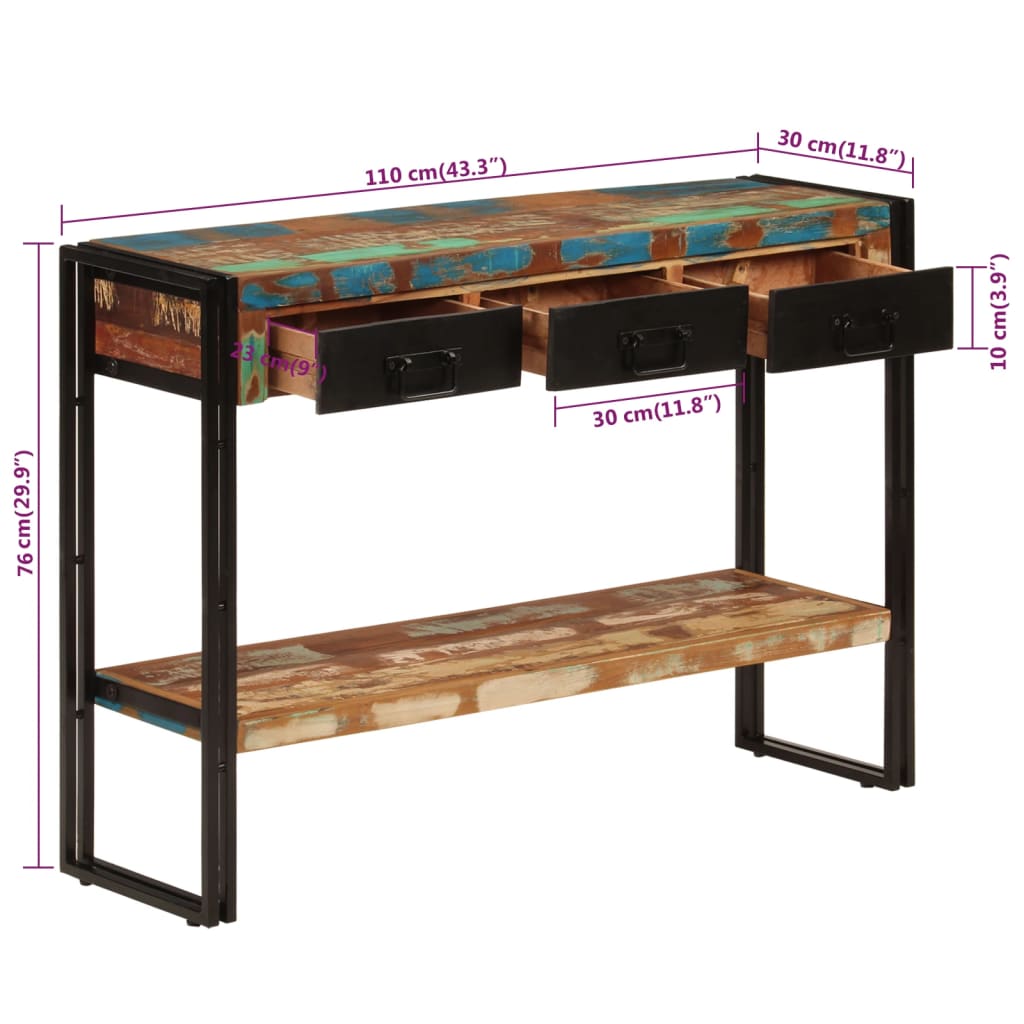 vidaXL Console 110x30x76 cm Bois de récupération massif