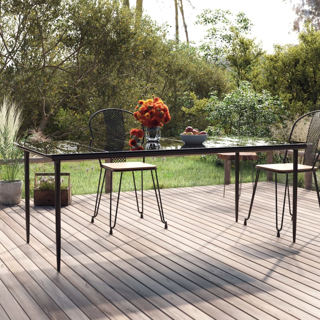 vidaXL Table de salle à manger de jardin noir 200x100x74 cm Acier et verre trempé