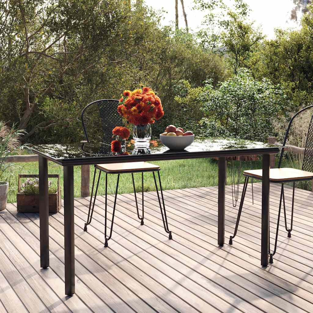 vidaXL Table de salle à manger de jardin noir 200x100x74 cm acier et verre trempé