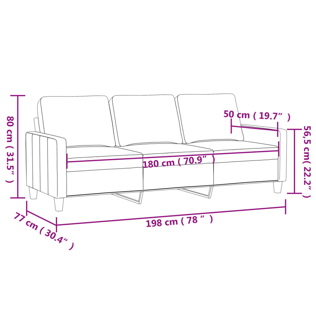 vidaXL 3-Sitzer-Sofa Hellgrau 180 cm Stoff