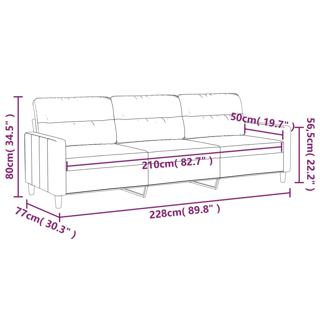vidaXL 3-Sitzer-Sofa Dunkelgrau 210 cm Stoff
