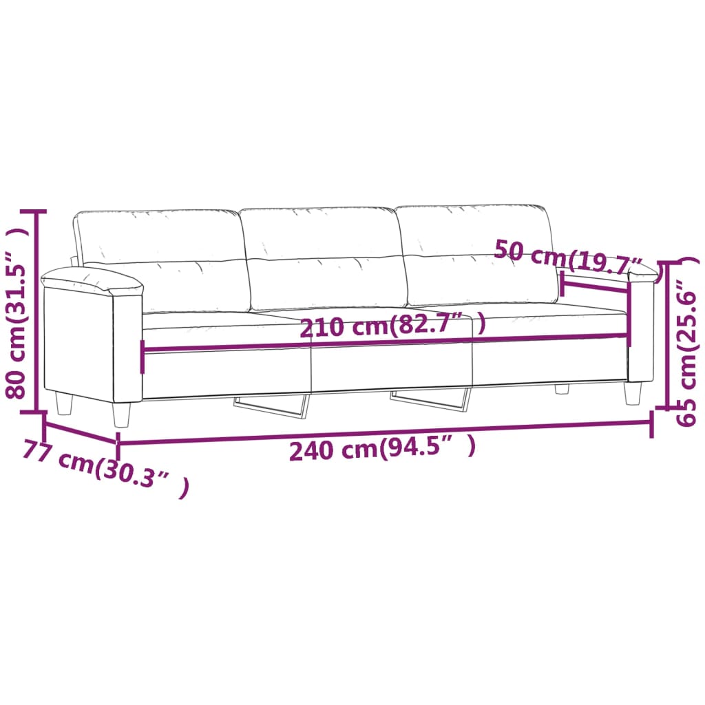 vidaXL 3-Sitzer-Sofa Dunkelgrau 210 cm Mikrofasergewebe
